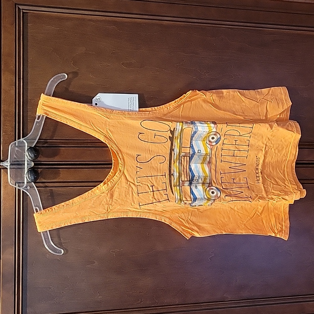 Happiness Volkswagon  "Lets go Anywhere" Tank Top Surfboard Sz Small  Hippy Van